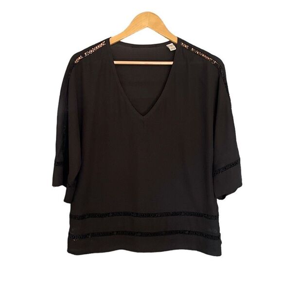 Scotch and Soda Maison Scotch Black Blouse Eyelet Trim Size 2 - Picture 1 of 6